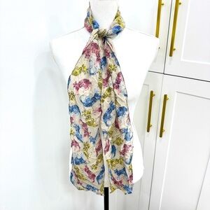 Cat scarf whimsical cat retro novelty crazy cat lady Funky blue pink yellow